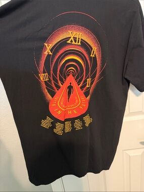 Black Short-Sleeve Graphic Tee with Red & Yellow Time Tunnel Print